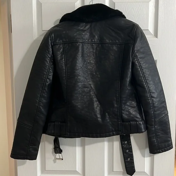 Black Topshop Faux Fur Biker Jacket - Picture 4 of 4